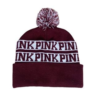 PINK Victoria’s Secret Maroon Pom Pom Winter Beanie Hat